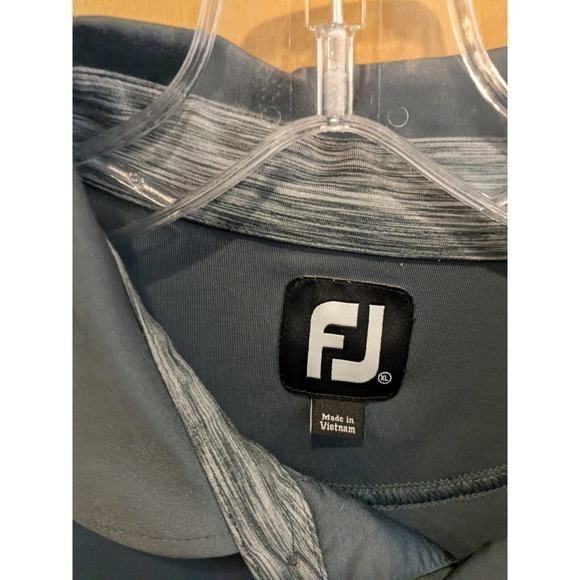 FJ POLO FootJoy grey Striped Mens Size XL 1/4 Button Short Sleeve Embroidered - Picture 4 of 4